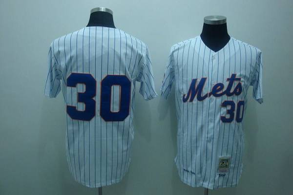 Mitchell and Ness Mets #30 Nolan Ryan Stitched White Blue Strip Throwback MLB Jersey - Click Image to Close